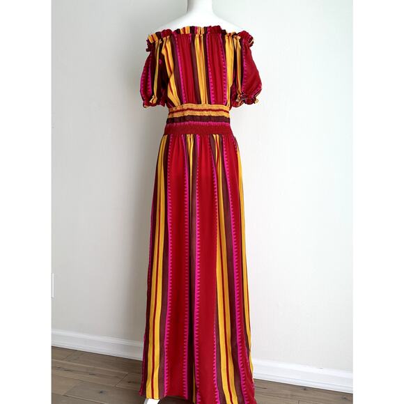 Anthropologie Anupamma Silk Maxi Dress Striped Off Shoulder Red Resortwear XS - Picture 5 of 9